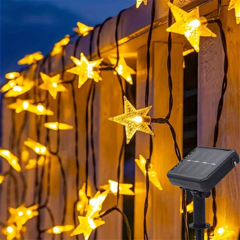 Guirnalda de luces solares con forma de estrella para exteriores, luces LED impermeables con energía Solar para Navidad, Patio, jardín, porche, decoración de boda