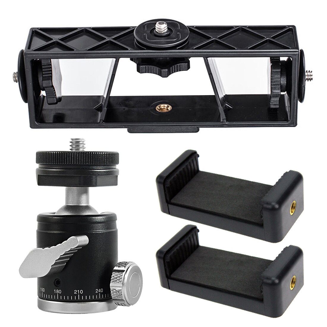 Multi Head Three Position Mobile Phone Stand Clip Bracket Holder 3-Position Live Tripod Camera 1/4 Connector Smartphone Selfie: Combo C
