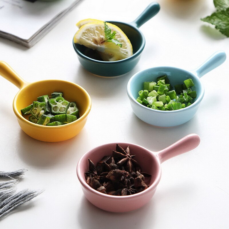 Nordic Ceramic Salad Bowl With Handle Breakfast Cereal Fruit Bowl Solid Color Dessert Soup Noodle Bowl Microwave Oven Special