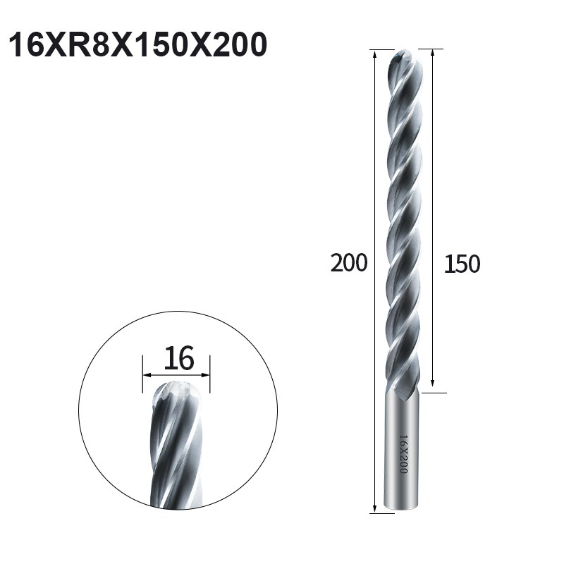 1 stuk kegelvormige kogelkop schuim graveerfrees eps piepschuim platte kop schroefboor hardmetalen frees cnc gereedschap: 16 xr 8 x 150 x 200