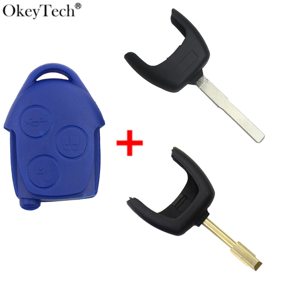 Okeytech 3 Knop Afstandsbediening Autosleutel Shell Case Cover Fob Voor Ford Transit Blauw Stijl Sleutel Vervanging Ongesneden FO21/HU101 Blade