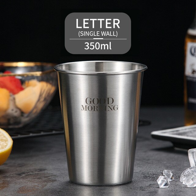304 Stainless Cute Pattern Beer Mug Steel Beer Cup Coffee Mug With Double Wall Kitchen Drinkware For Kids Water Mug: Single Wall E