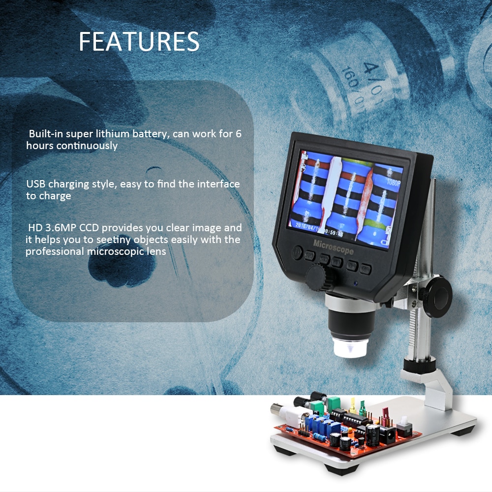 Bærbart digitalt mikroskop 4.3 " lcd elektronisk hd video mikroskoper usb endoskop lup kamera universal al-legering stent