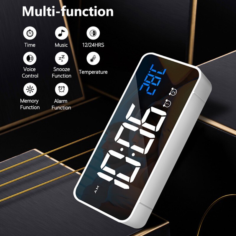 LED Digital Alarm Clock, Dual Alarm, 4 Brightness&13 Ringtones, 12/24H, Bedside Clock With Built-in Sound Senor, Temperature