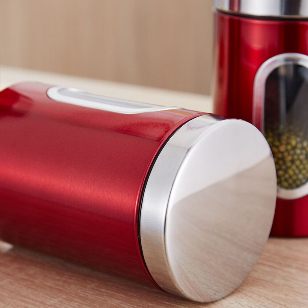 Bocal de rangement en acier inoxydable, pot de rangement en verre de cuisine pour le thé, le café, le sucre, la farine et le café
