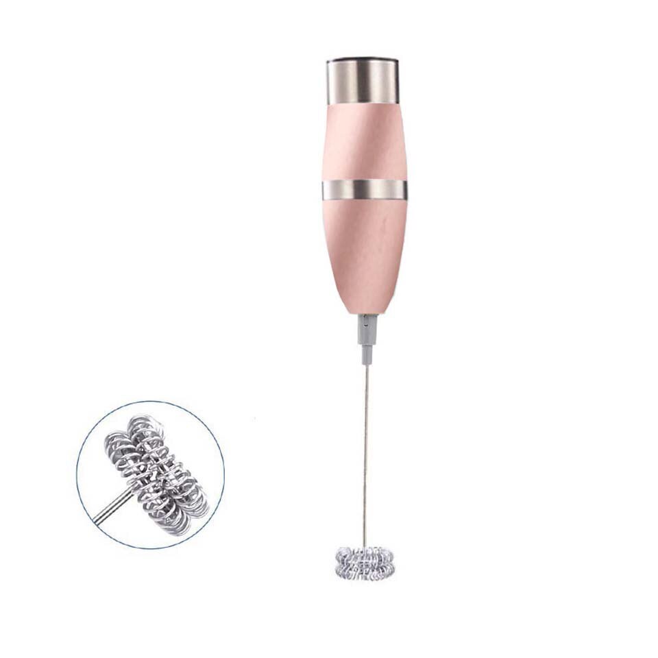 Mjölkdryck kaffevisp mixer elektrisk äggvisp skummare skummare minihandtag omrörare praktiskt köksredskap med fäste: Rosa guld 1