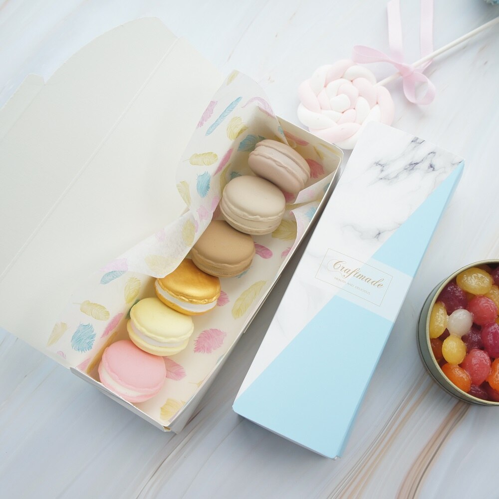 21.5*7.2*5 cm 10 stuks blauw marmer handgemaakte Papier Doos als bakken Macarons koekje snoep Chocolade bruiloft verjaardagsfeestje pack