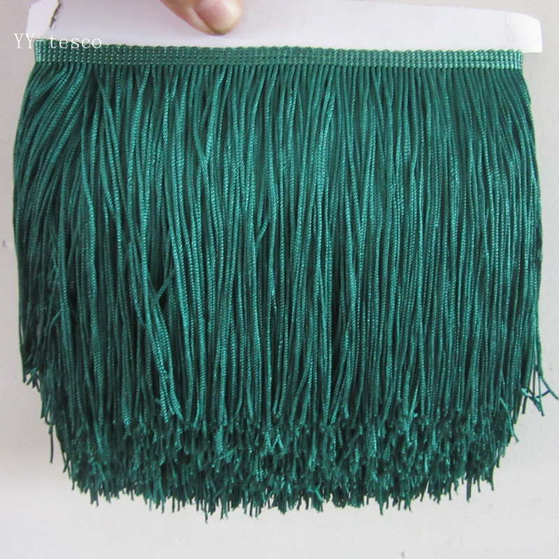 1Yard 15cm Wide Pink Lace Fringe Trim Tassel Fringe Trimming For Latin Dress Stage Clothes Accessories Lace Ribbon Tassel: Dark green