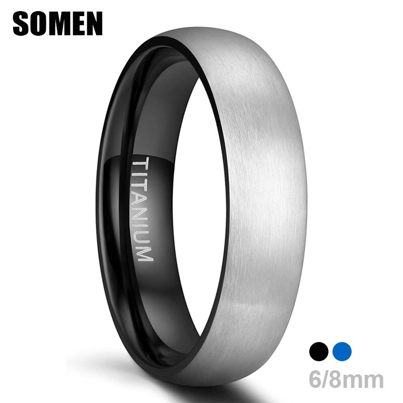 Anillo de titanio Somen para hombre, acabado mate, negro/azul en el interior, Anillo de compromiso clásico, joyería Unisex, alianzas de boda para hombre y mujer