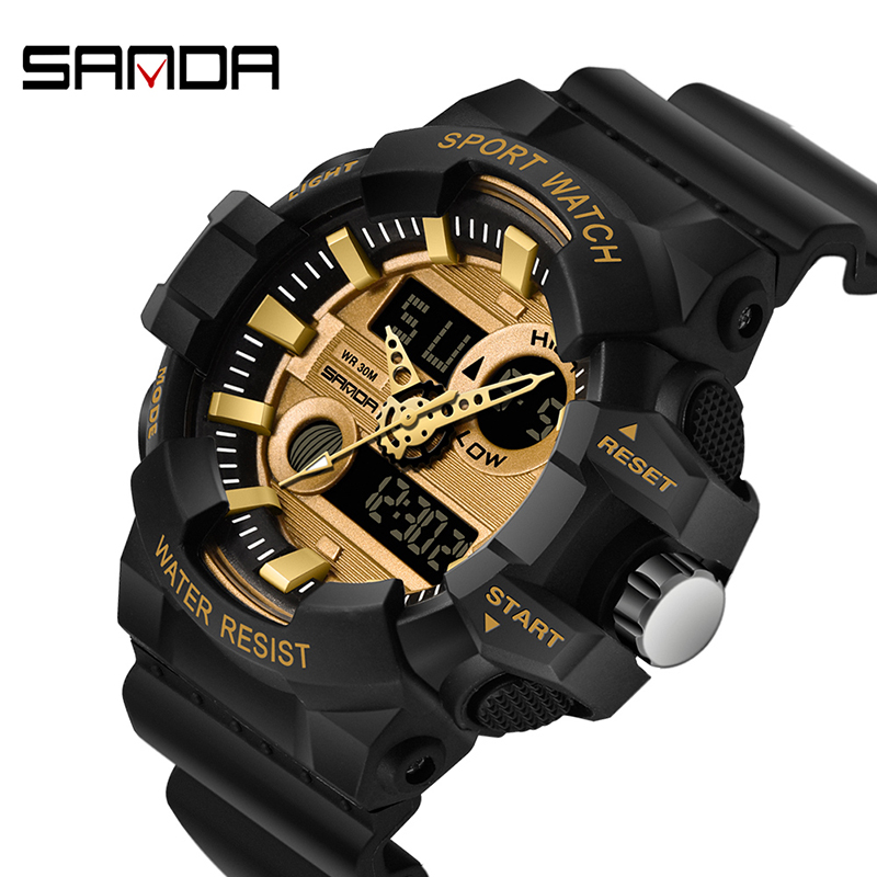 Sanda heren elektronisch horloge waterdicht lichtgevend sporthorloge heren elektronisch digitaal horloge relogio digital montre homme