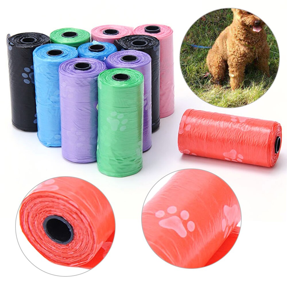 15pcs/roll Biodegradable Pet Dog Poop Bag Waste Dog Pooper Paw -Friendly Doggy Litter Dispenser Pets Products For Dogs