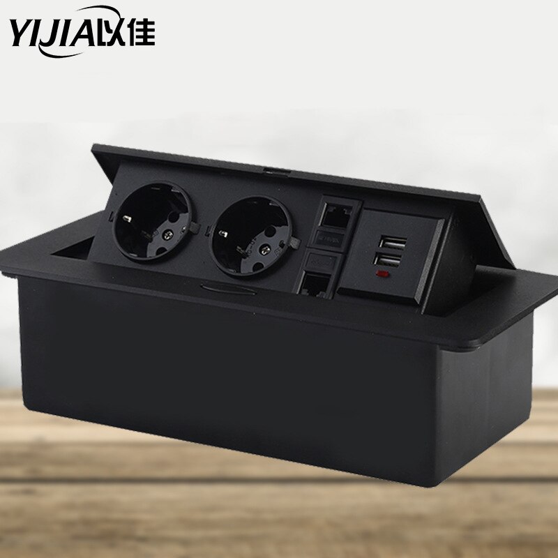Pop Up Floor Socket 16A EU Standard Power Outlet Aluminium alloy socket Charging Port 5V 1A French socket computer USB socket