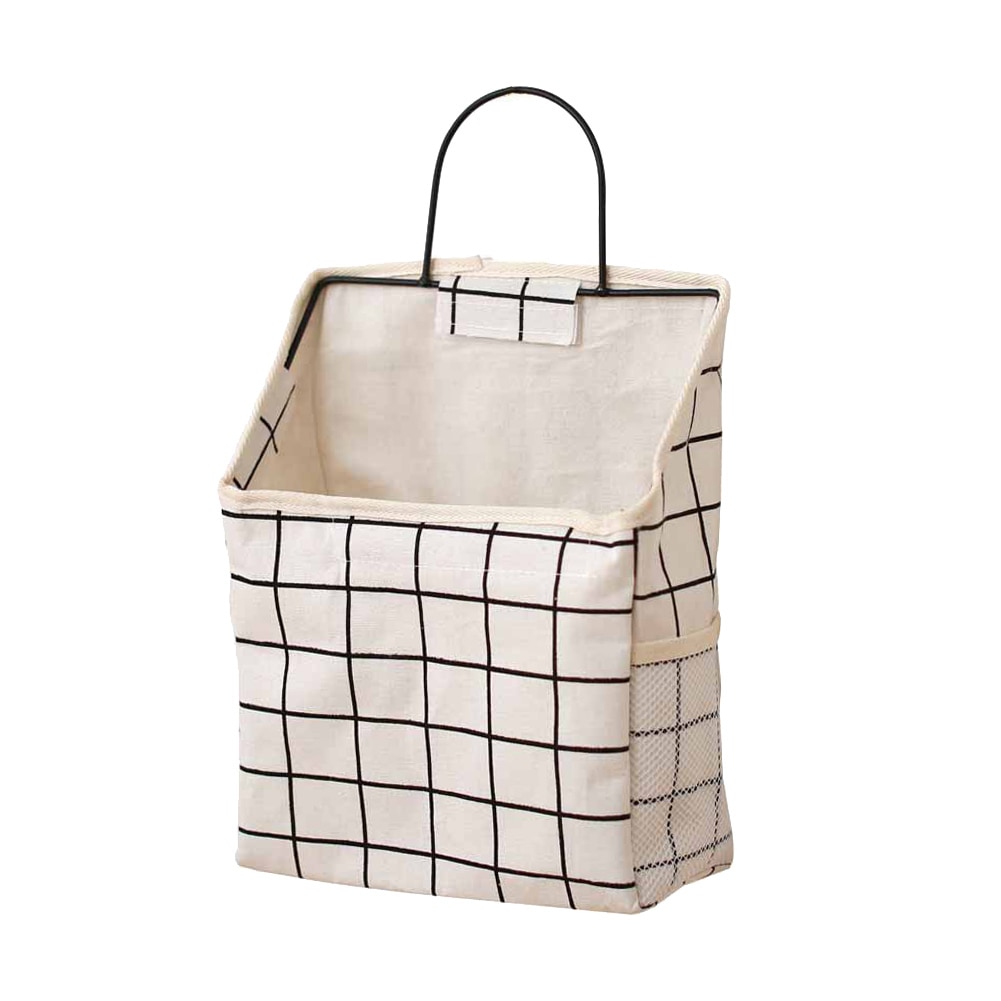 Wall Hanging Storage Bag Book Magazine Phone Holder Pouch Organizer with Hook Jewelry Organizer Home Office Container: White Plaid