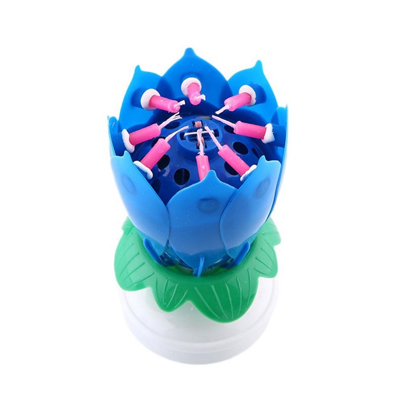 Innovative Party Cake Candle Romantic Happy Birthday Musical Lotus Flower Rotating Candle Musical Candle DIY Cake Decoration: Blue
