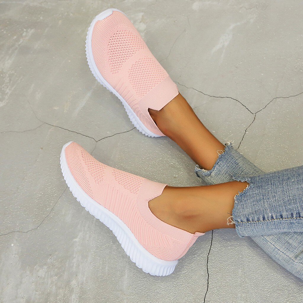Zapatillas de tenis ligeras para mujer, zapatos vulcanizados de punto de malla transpirable, de deslizamiento para exterior, de talla grande