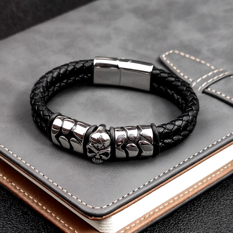 Bohemian Ghost Head Stainless Steel Bracelet Braided Leather Cloud Accessories Men&#39;s Bracelet 7 Day