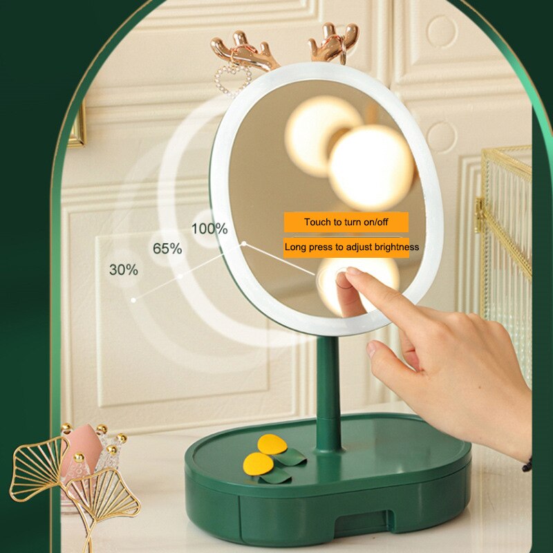 Mirror with light Led Cosmetic Light Makeup Vanity Cabinet Table Mirror Espejos Hand Round Decorative Mirrors Cute espelhos