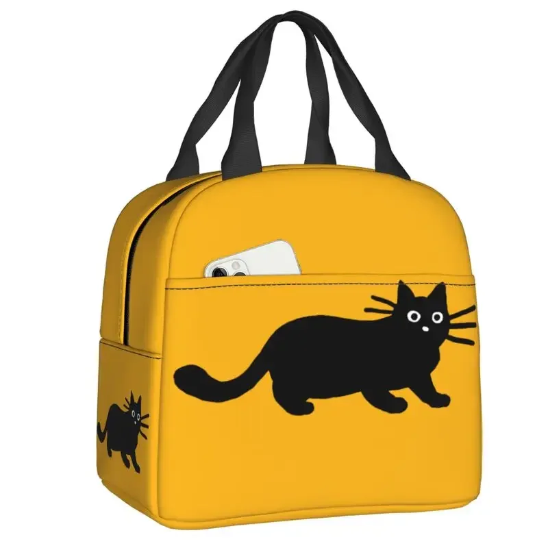 Aangepaste zwarte kat lunchtas dames warme koeler geïsoleerde lunchcontainer box voor student schoolwerk picknick voedsel draagtassen: Black