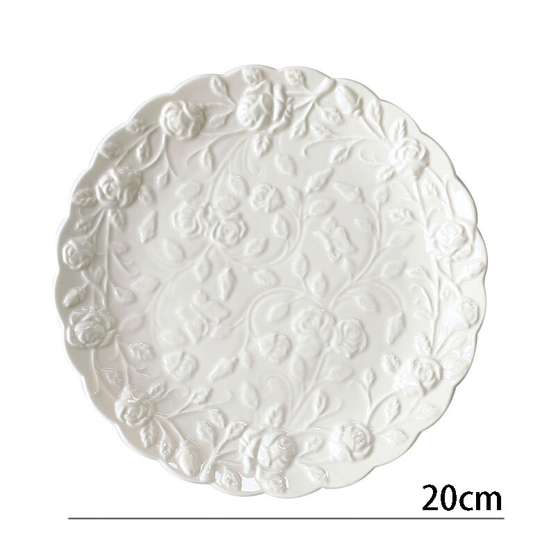 Plato de cerámica artesanal en relieve de rosa, platos decorativos de flores con borde ondulado europeo Vintage, platos de postre, platos de pastel, vajilla de té de la tarde: Default Title