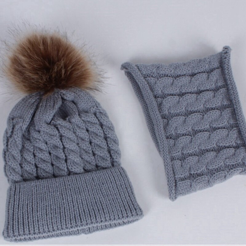 WZCX Kind Pompom Muts Sjaal Vrouwen Set Warm Houden Effen Kleur Casual Breien Dikker Baby Beanie Ski Cap: 03