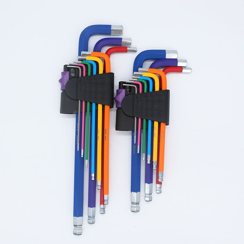 Jeu de clés Allen à embout sphérique, couleur codée, couple Long métrique avec manche, outils à main, accessoires de vélo 1.5-10mm