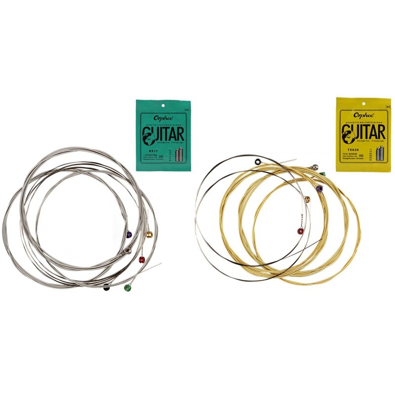 Orphee 12 Uds cuerda de guitarra acústica tono bronce brillante y Extra ligero-6 uds Tx630 y 6 uds Rx17