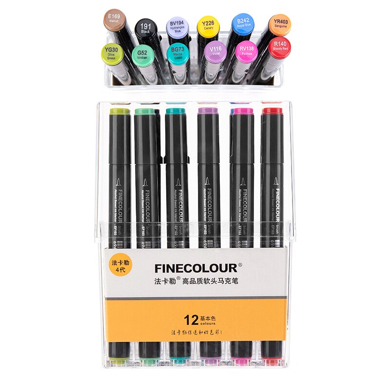 Finecolour EF103 Profession Alcohol Based Art Markers Oily Soft Double-Headed Sketch Markers Artist Manga Art School Supplies: 12-standard-box