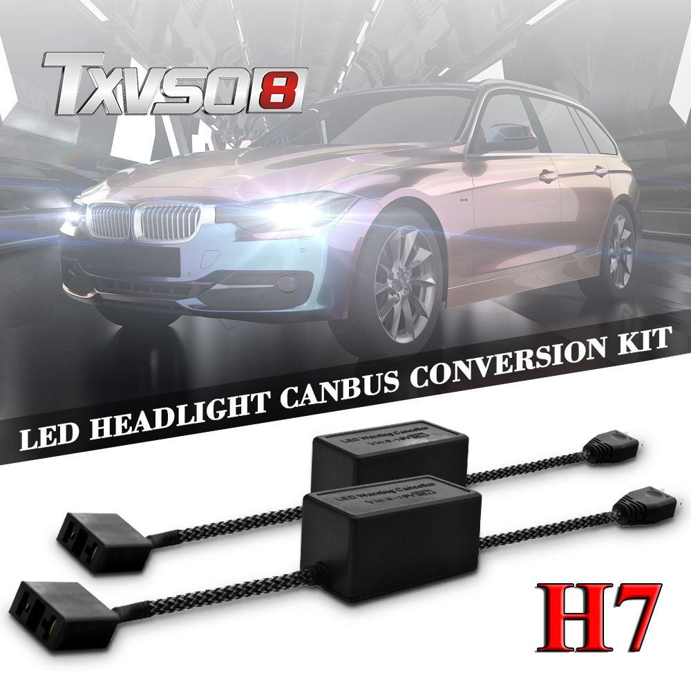 2Pcs Car H7 LED HID Headlight Decoder Canceller Canbus Head Light Error Free Anti Flicker Wiring Harness Adapter 12V