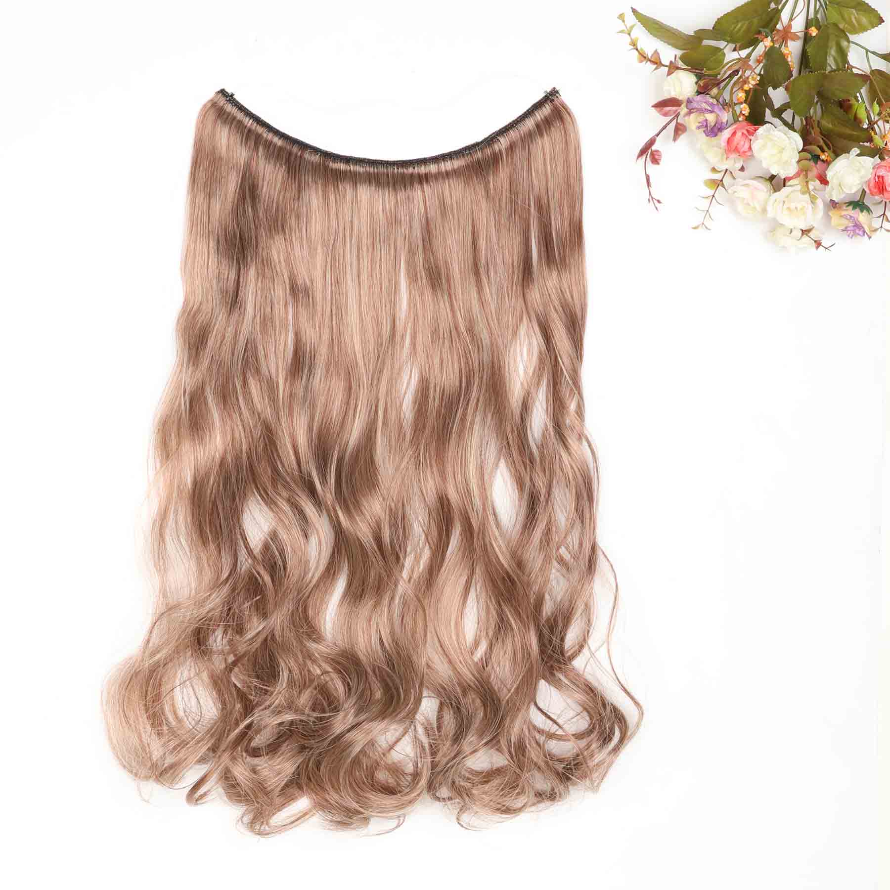 24 pouces vague Halo Extensions de cheveux Invisible Ombre Bayalage synthétique naturel secousse caché Secret fil couronne gris rose: T1B/4/30