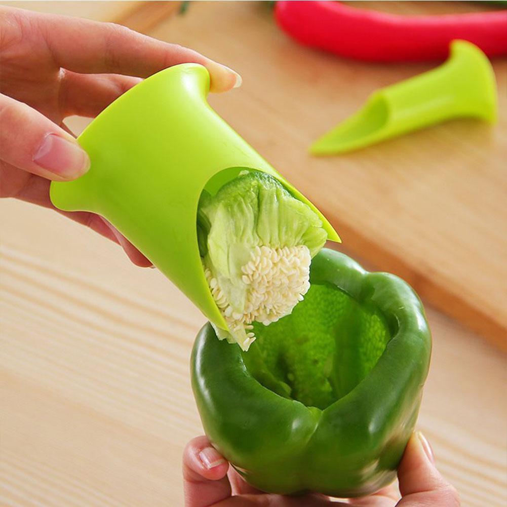 2 In1 Jalapeno Corer Seed Remover Green Pepper Chilli Cutter Fruit Vegetables Utensil Peeler Slicer Corer Kitchen W0B8