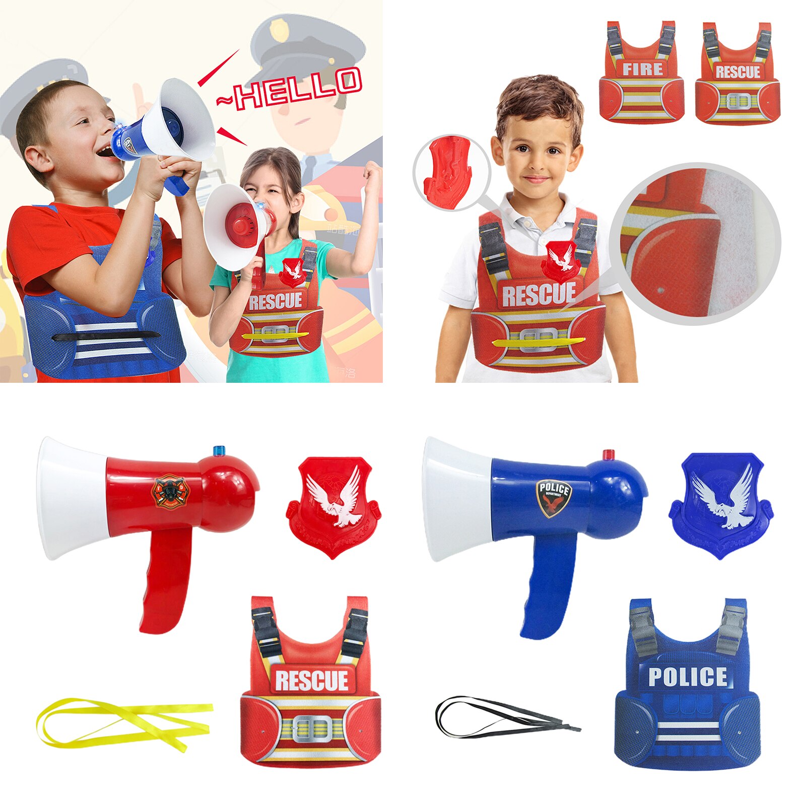 Brinquedo engraçado da gravação de megafone crianças trocador voz alto-falante microfone portátil vocal brinquedos com colete e correias