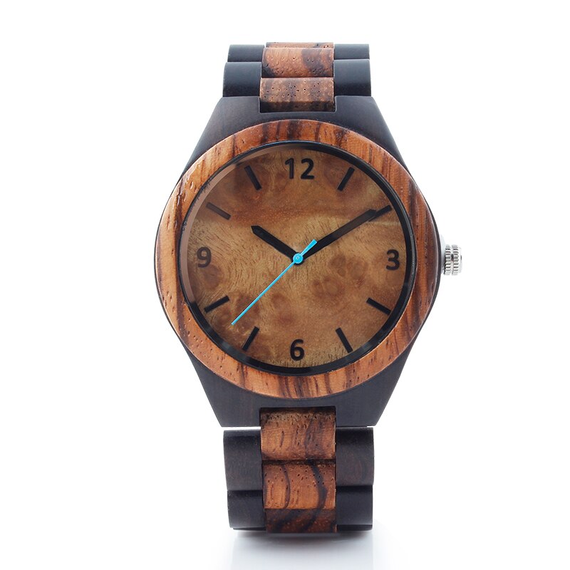 Naturligt trä klocka herr trä lyx retro rå sandal armbandsur herr relogio masculino klocka kvarts klockor: Ebenholts 2