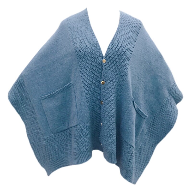 Koreaanse dames winter gebreide oversized poncho deken cape met grote zakken aan de voorkant effen kleur sjaal wikkel trui met knoopjes ca: Bl