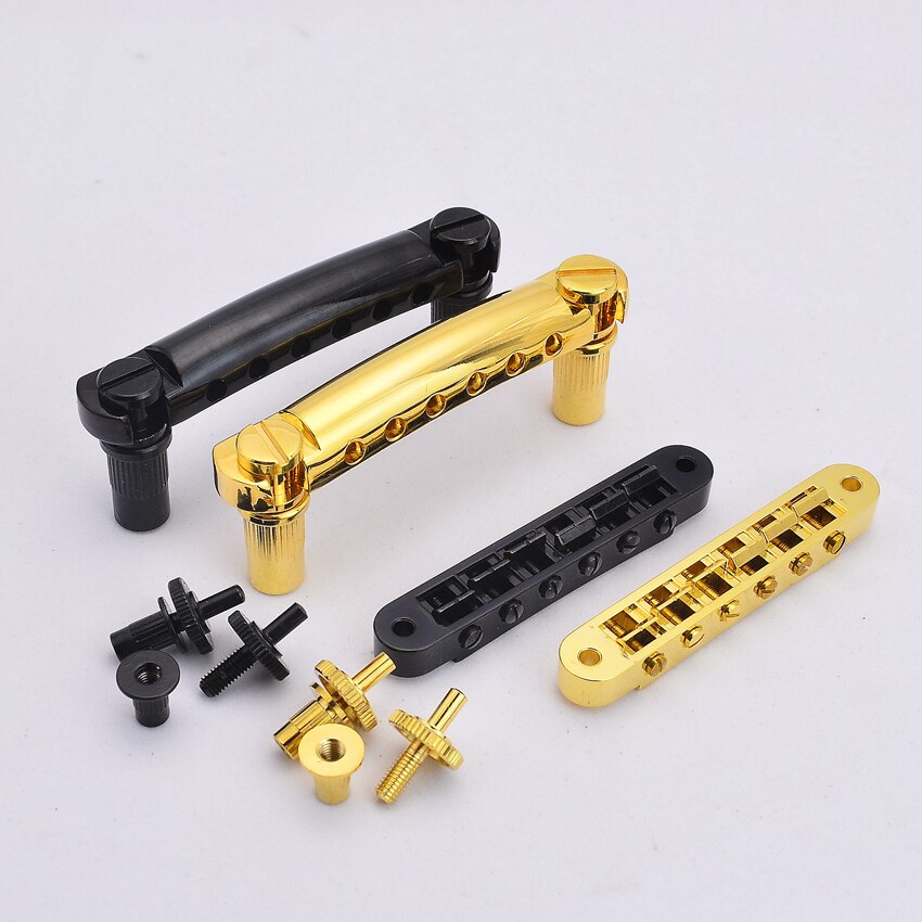 1 Set Zwart/Gold Tune-O-Matic Elektrische Gitaar Brug En Staartstuk Voor Lp Sg 6 String gitaren Elektrische Gitaren