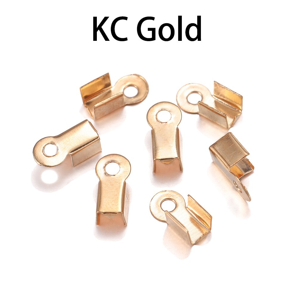 Fermoirs à crique, embouts de cordon, ruban de ficelle, pointe de Clip en cuir, connecteurs de perles à sertir pliables pour la fabrication de bijoux, fournitures de travaux manuels, 200 pièces/lot: M / YELLOW