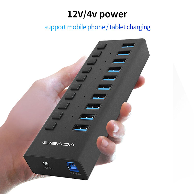 Acasis Multi USB 3.0 Hub 10 ports High Speed With ON OFF Switch Adapter Splitter USB Expander Computer Accessories