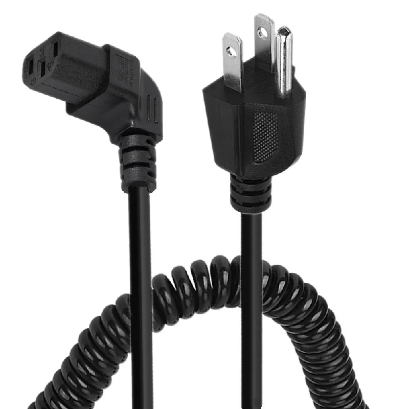 Spiralformet kveilet 7 ~ 8 m 10 ampere 125 volt 3- pinners ac-strømledning for elektronikk, tv, datamaskin, skriver, skjerm, bærbar pc og mer: Hvit