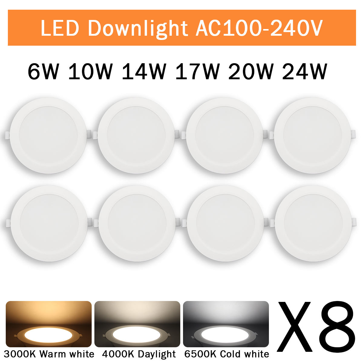 8 Pack Recessed Led Downlight 3 4 5 6 8 Inch 3000K 4000K 6000K Round Led Panel Light 110V 220V 230V for Home Indoor Lighting