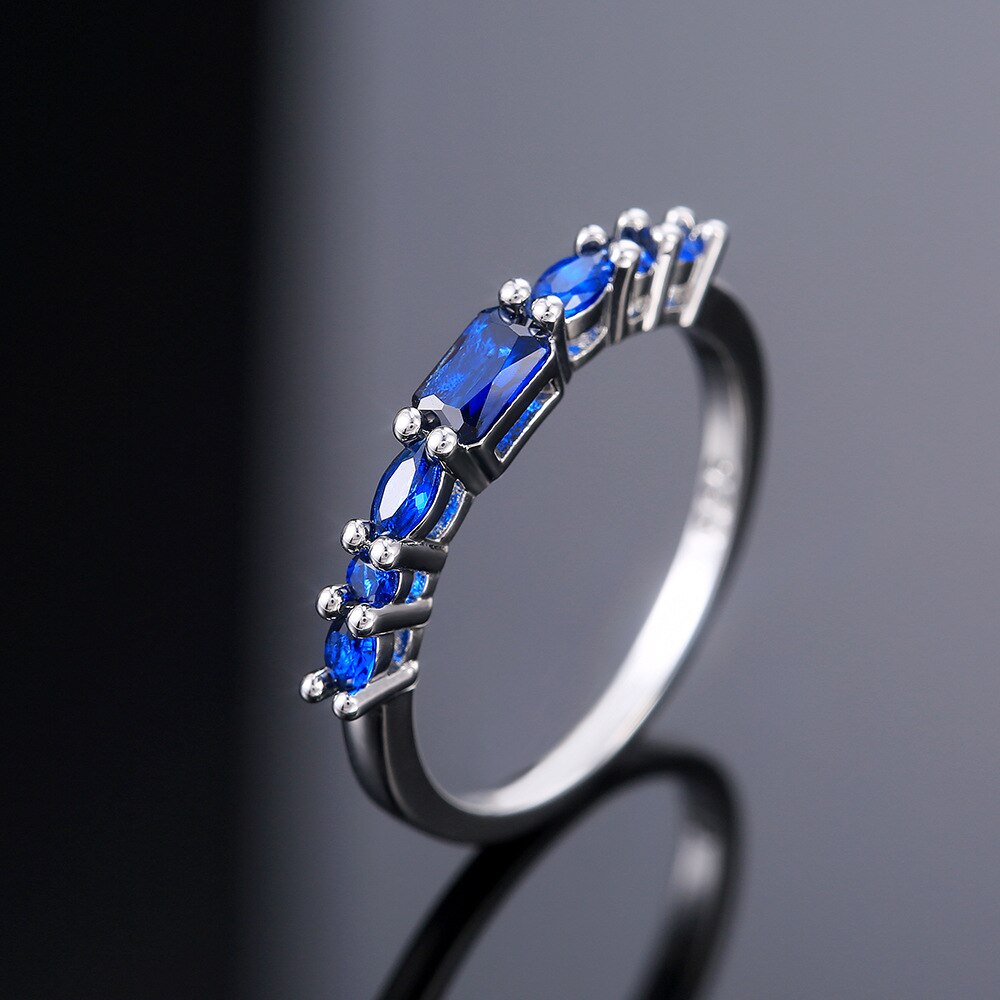 Elegante Zilveren Kleur Blauw Zirconia Vrouwen Party Vinger Ringen Meisjes Dagelijks Wearable Sieraden Mode Accessoires Ring