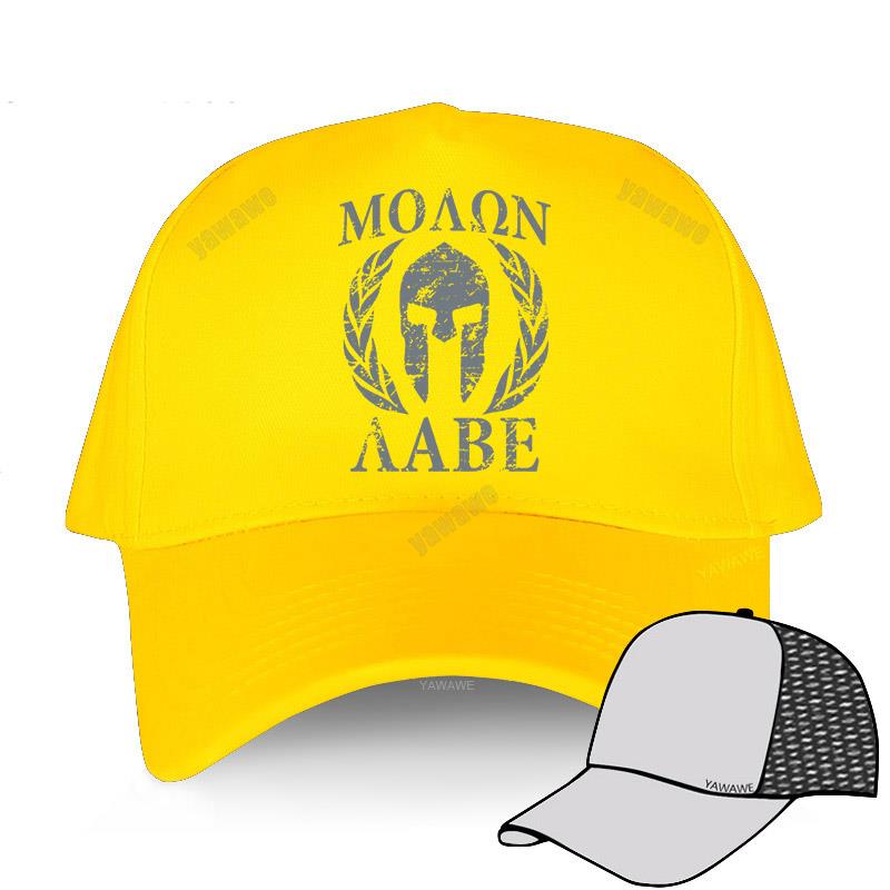 Cool Spartan Spartan Molon Labe Snapback Cap Man Pre-shrunk Cotton Sparta Trojan Helmet Boyfriend Caps Baseball Cap: yellow mesh