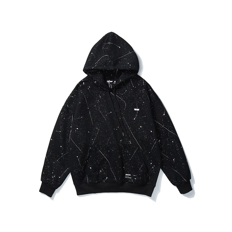 Wot.d sudadera para hombres ropa de calle cielo estrellado teñido estilo Casual hombres/mujeres Sudadera con capucha de gran tamaño hombres sudaderas: Black / XXL