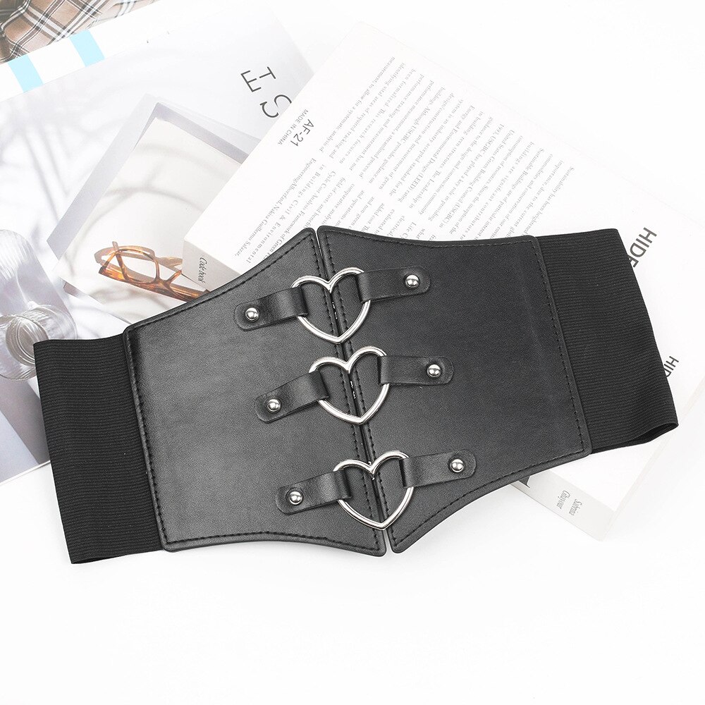 SISHION Schwarz Punk Gürtel Für Frauen Taille Korsett Breite PU-Leder Abnehmen Körper Gürtel Herz Elastische Bund Einstellbare VD2911