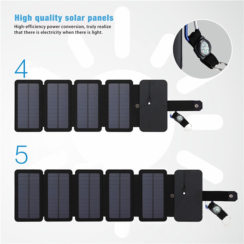 Emergency Solar Panel Foldable Outdoor Solar Charger for Phone Battery Travel Hiking Camping USB Portable Power Cell Charger