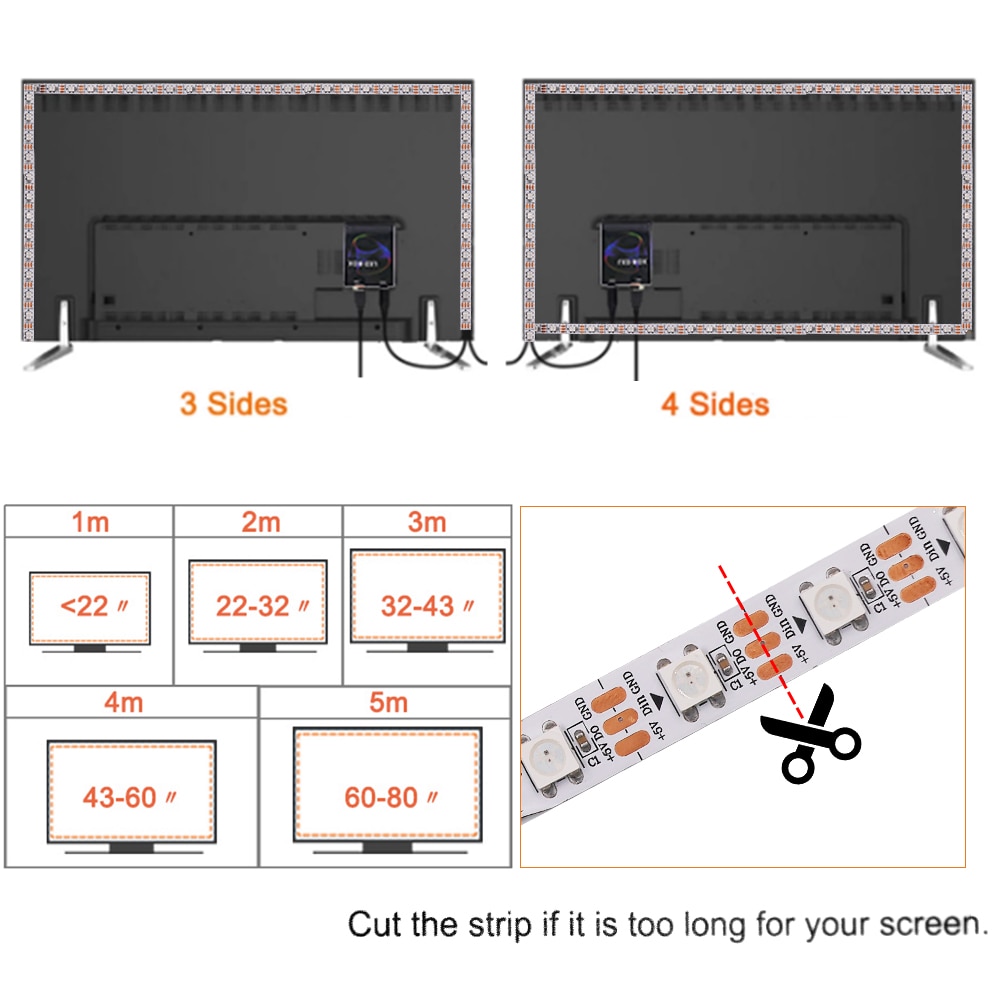5V DIY TV USB LED Strip Ambient Controller HDTV Computer Monitor Backlight PC Dream Screen Light Box for Addressable LED Strip