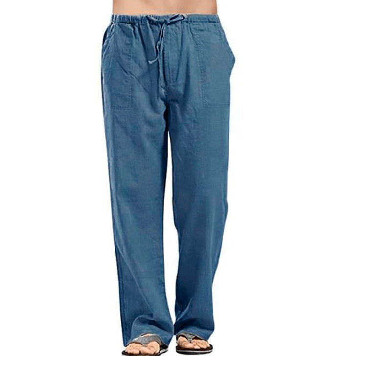 Heren katoenen linnen broek zomer effen kleur ademende linnen broek mannelijke casual elastische taille fitnessbroek: S / Blauw