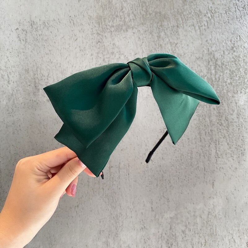 Pinces à cheveux en Satin, 1 pièce, gros nœud papillon à deux couches, épingle à cheveux, accessoires pour femmes, bandeaux de coiffure: Headband Green