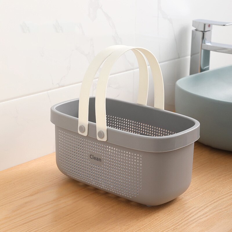 Bath Drain Basket Portable Storage Basket Bath Basket Rattan Plastic Bathroom Storage Box Snack Cosmetic Wash Storage Box: Grey-L