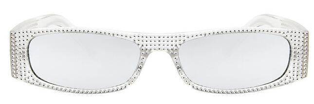 Gafas de sol cuadradas de diamante para mujer, anteojos de sol femeninos de , de tamaño pequeño, de cristal, con degradado, con UV400,: clear silver