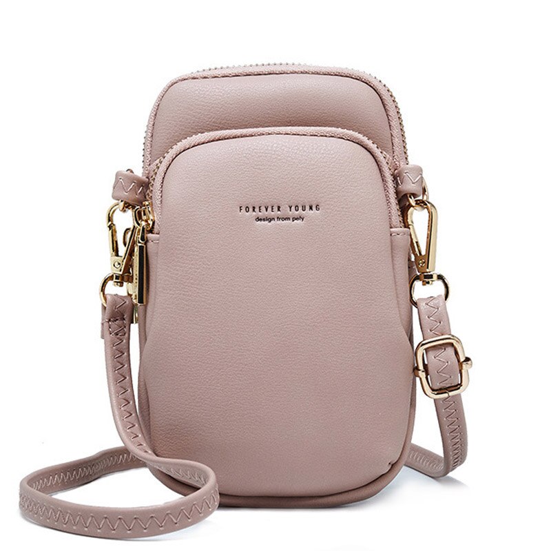 Small Shoulder Bag For Women Cell Phone Pocket Ladies Crossbody Bags Pu Leather Female Mini Messenger Purse: Dk Pink