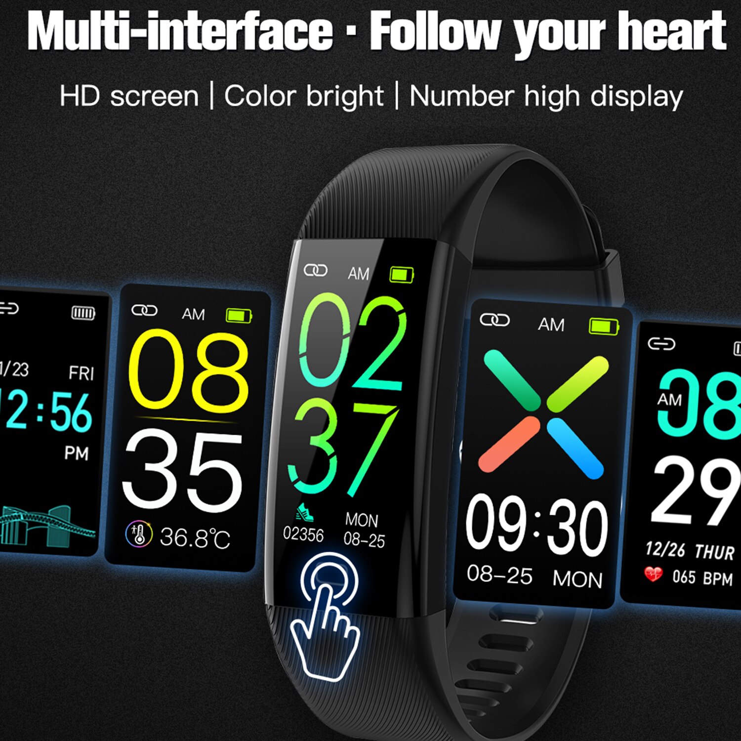 Bracelet connecté, montre intelligente, fréquence cardiaque, pression artérielle, oxygène dans le sang, oxymètre de pouls, multi-sport, BT, IP67, étanche, TFT